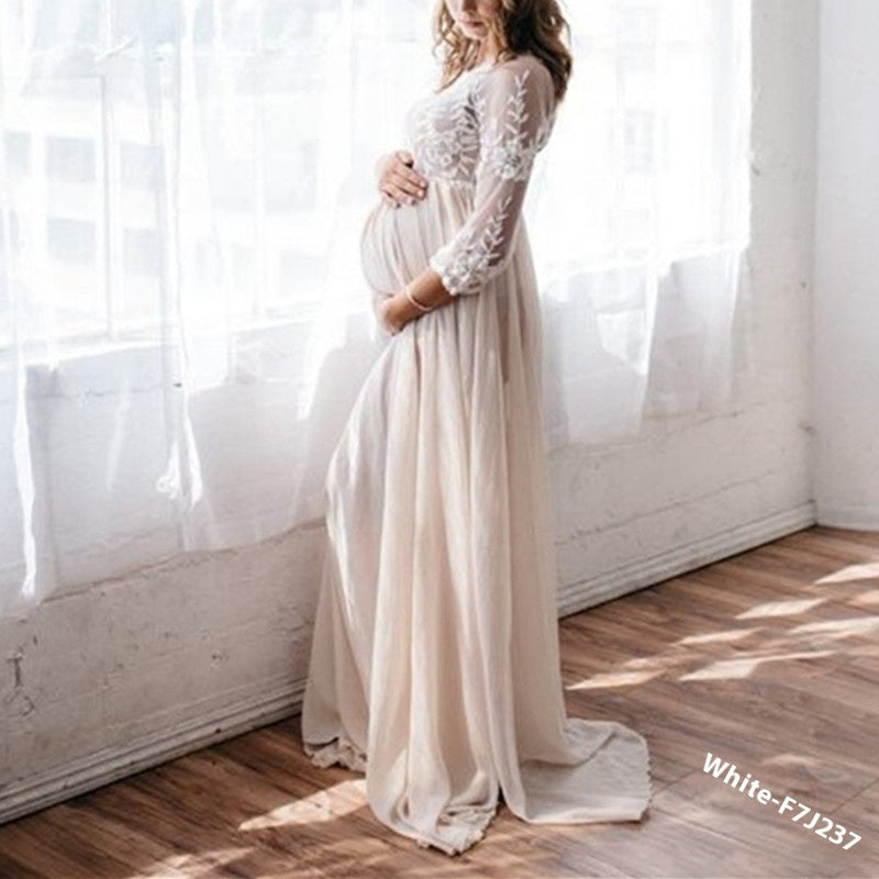 Embrace Elegance and Comfort with the Lace Chiffon Patchwork Maternity Dress